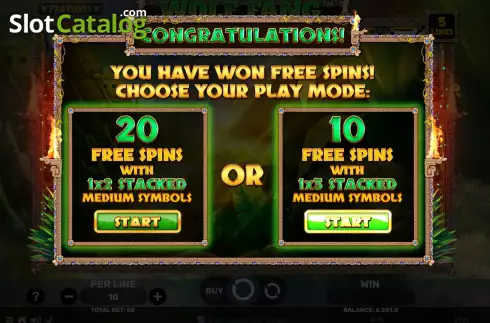 Free Spins screen. Wolf Fang Spear of Fire slot