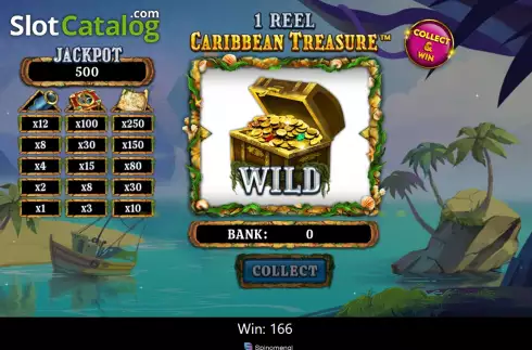 Win screen 2. 1 Reel Caribbean Treasure slot