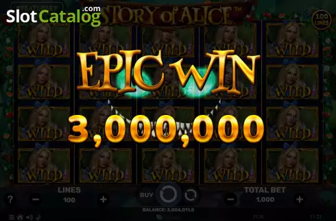 Big Win screen. Story of Alice slot