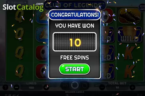 Free Spins screen. Club of Legends slot