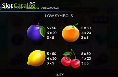 Paytable screen 2. Fruity Summer slot
