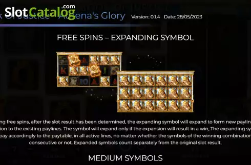 Expanding Symbols screen. Book of Justice Athena's Glory slot