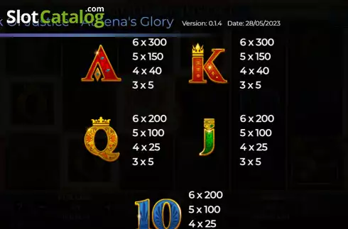 Paytable screen 2. Book of Justice Athena's Glory slot