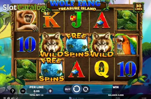 Game screen. Wolf Fang - Treasure Island slot