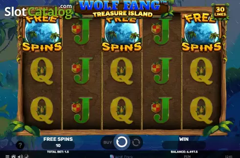 Free Spins screen. Wolf Fang - Treasure Island slot
