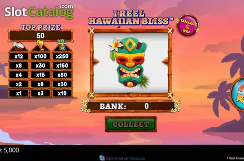 Game screen. 1 Reel Hawaiian Bliss slot