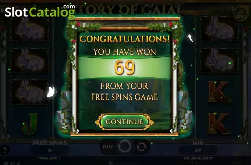 Win Free Spins screen. Story of Gaia slot