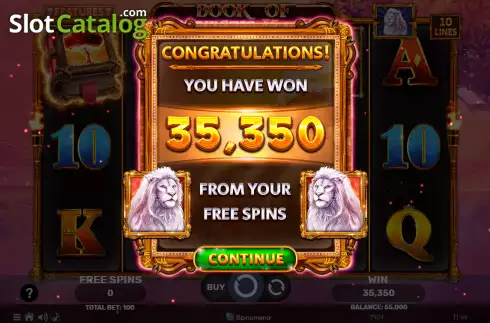 Win from Free Spins screen. Book of Majestic King slot
