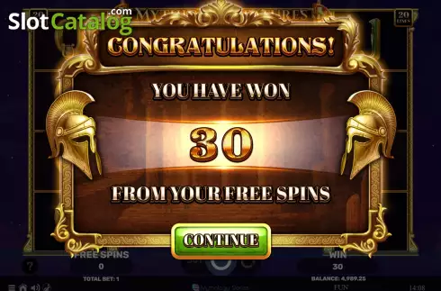 Win Free Spins screen. Mythical Creatures Of Greece slot