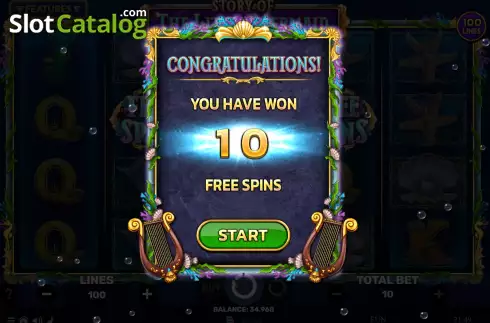 Free Spins screen. Story of The Little Mermaid slot