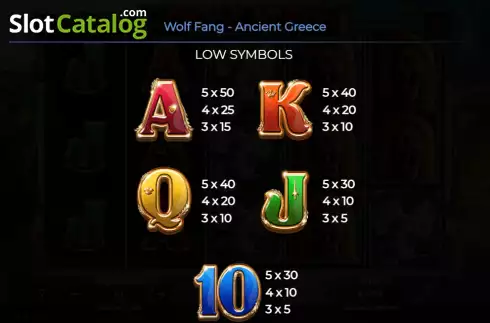 Paytable screen 2. Wolf Fang - Ancient Greece slot