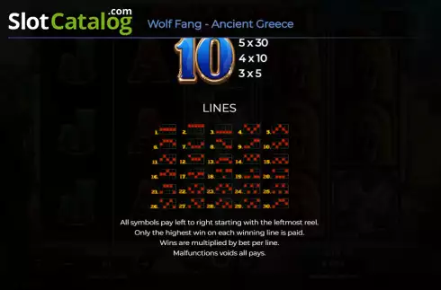 Paylines screen. Wolf Fang - Ancient Greece slot