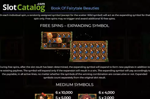 Expanding symbols screen. Book of Fairytale Beauties slot