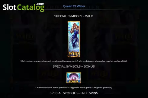 Special symbols screen. Queen of Water slot