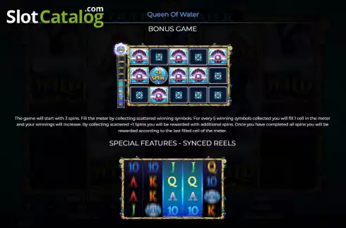 Features screen 2. Queen of Water slot