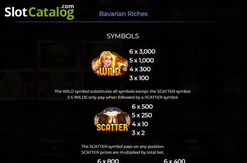 Special symbols screen. Bavarian Riches slot