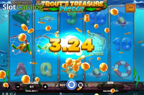 Win screen. Trout's Treasure - Payday slot