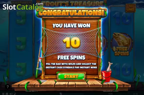 Free Spins screen. Trout's Treasure - Payday slot