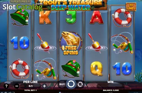 Game screen. Trout's Treasure - Deep Water slot