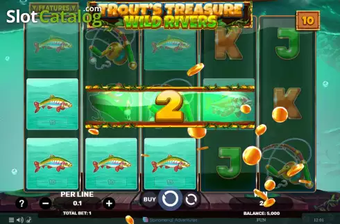 Win screen. Trout's Treasure Wild Rivers slot