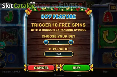 Buy feature screen. Book of Elves 2 slot