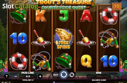 Game screen. Trout's Treasure Countryside Quest slot