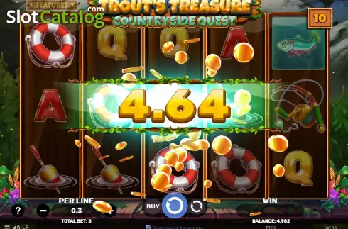 Win screen. Trout's Treasure Countryside Quest slot