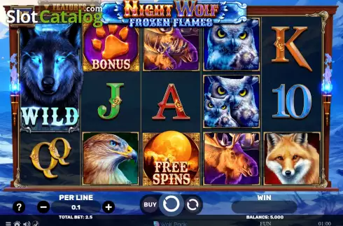 Game screen. Night Wolf - Frozen Flames slot