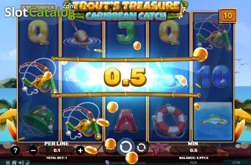 Win screen. Trout's Treasure Caribbean Catch slot