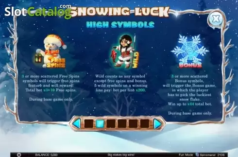 Paytable 2. Snowing Luck slot