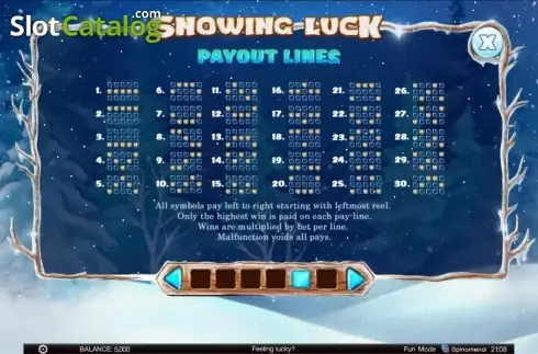 Paytable 5. Snowing Luck slot
