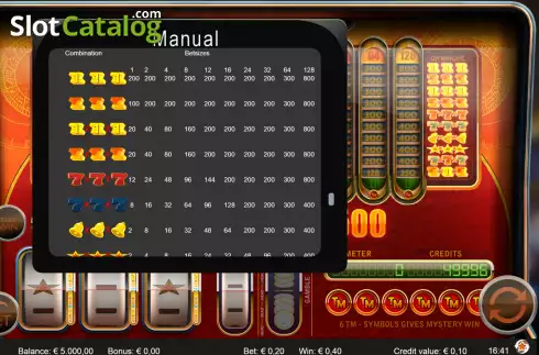 Paytable screen. TimeMachine500 slot