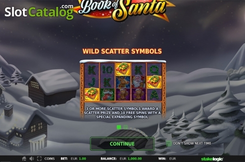 Intro screen 1. Book of Santa (StakeLogic) slot