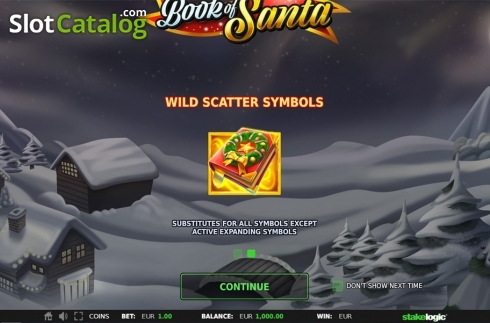 Intro screen 2. Book of Santa (StakeLogic) slot
