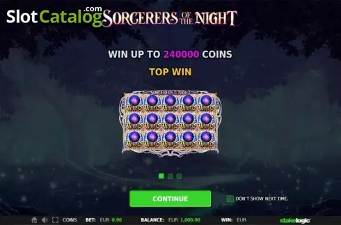 Intro Game screen 1. Sorcerers of the Night slot