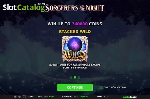 Intro Game screen 2. Sorcerers of the Night slot