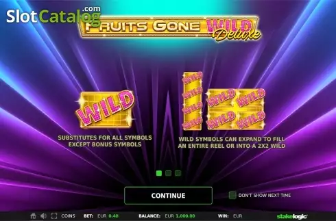 Intro screen 1. Fruits Gone Wild Deluxe slot