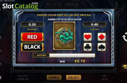Risk Game Screen. Black Magic (StakeLogic) slot