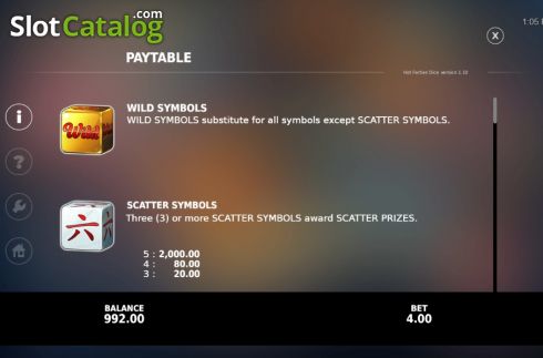 Paytable 1. Hot Forties Dice slot