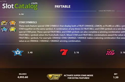 PayTable screen 2. Classic Wild Player slot