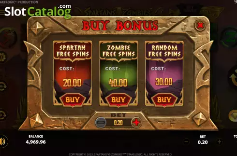 Buy Bonus Menu. Spartans vs Zombies slot