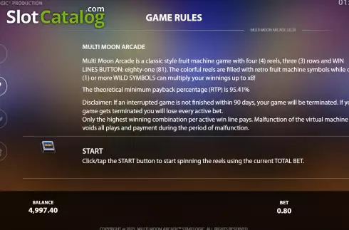 Bildschirm9. Multi Moon Arcade slot
