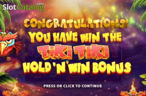 Hold and Win Bonus Game Screen. Tiki Tiki Hold 'n' Win slot