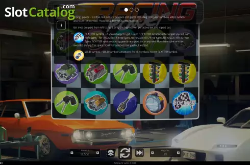 Special symbols screen. Racing Power slot