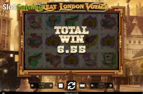 Win Free Spins Game screen. The Great London Voyage slot