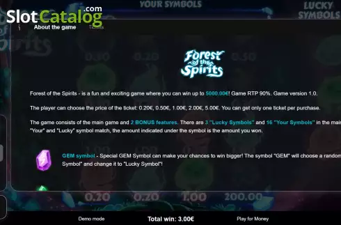 Game Rules screen. Forest of the Spirit slot