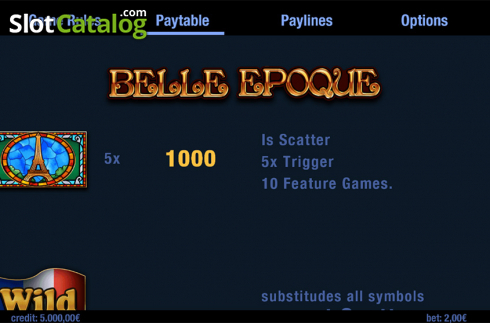 Paytable. Belle Epoque slot