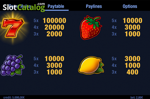 Paytable . Fruitrays slot