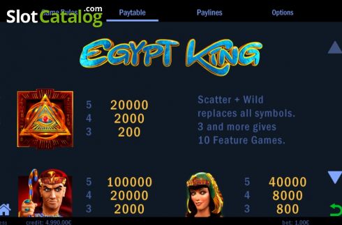 Paytable 1. Egypt King slot