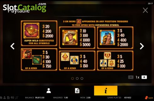 Paytable 1. Book Of The West slot